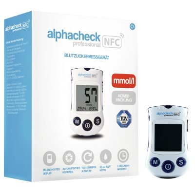 alphacheck professional NFC Blutzuckermessgerät, mmol/l, Kombipackung