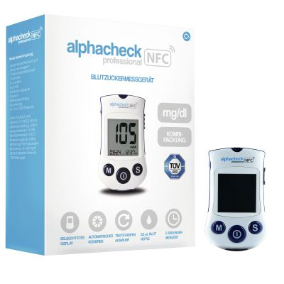 alphacheck professional NFC Blutzuckermessgerät, mg/ dl, Kombipackung