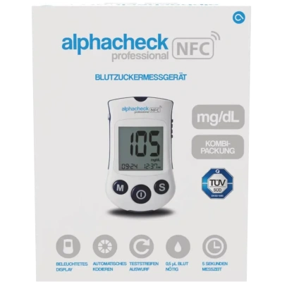 alphacheck professional NFC Blutzuckermessgerät, mg/ dl, Kombipackung